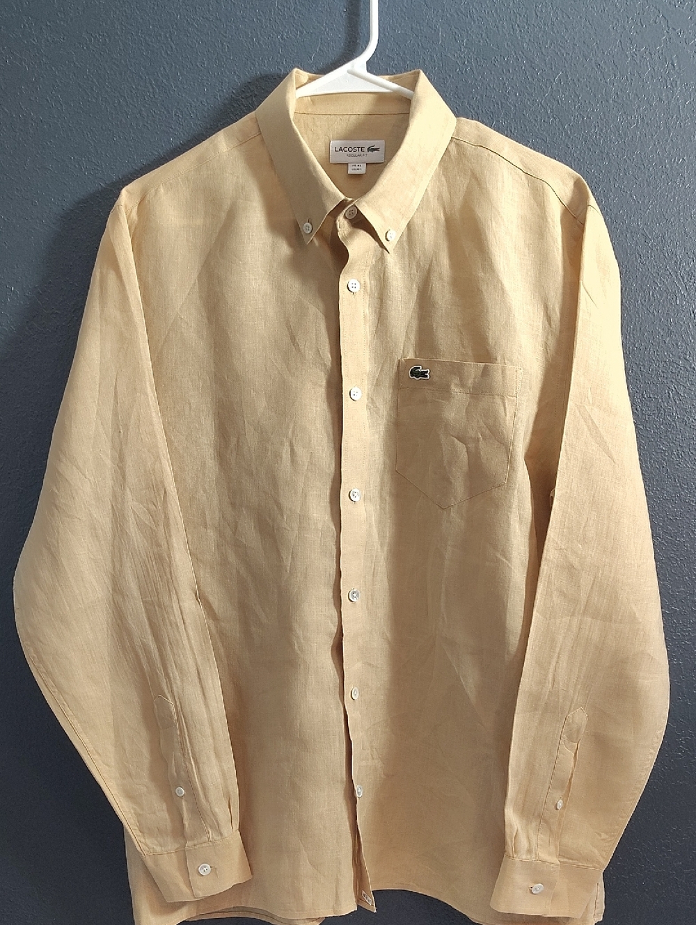 Lacoste Men's Button-Down Linen Shirt — Beige